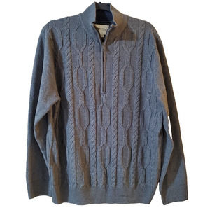 Haggar Mens Pullover Sweater Size XL Gray 1/4 Zip Mock Neck Soft Cable Knit